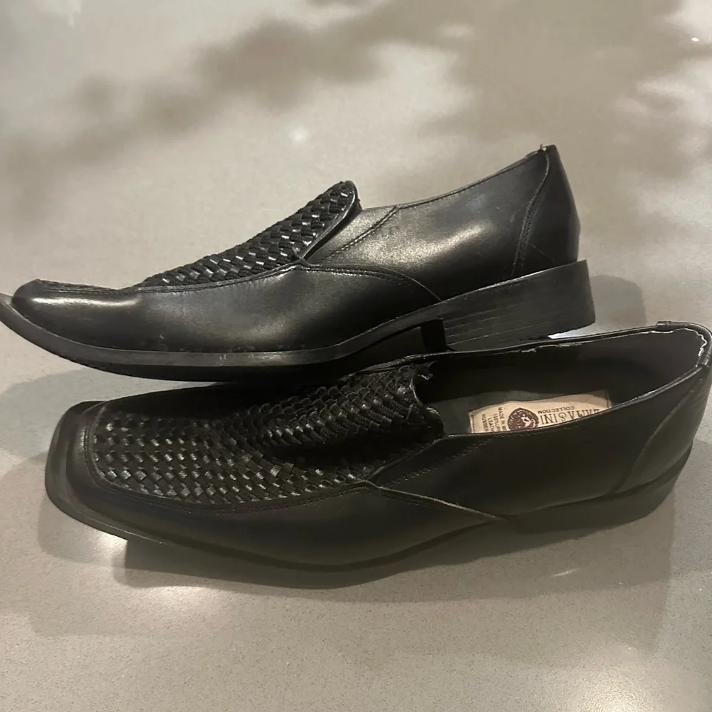 Like New! Lamasini Woven Genuine Leather Slip On Square Toe  Men's Shoes